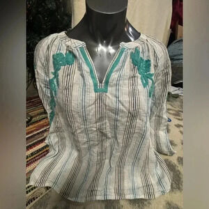 J.Jill Love 100% Linen Embroidered Top Boho Cottagecore Lagenlook oversized XS